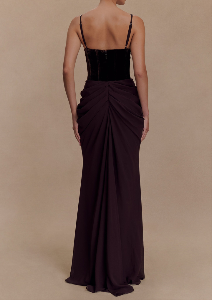 Mariana Backless Draped Elegance Maxi Dress