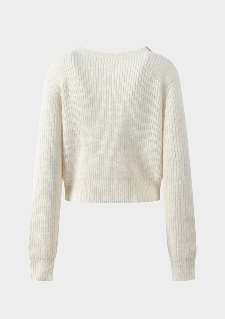 Embellished Round-Neck Wool Knit Cardigan