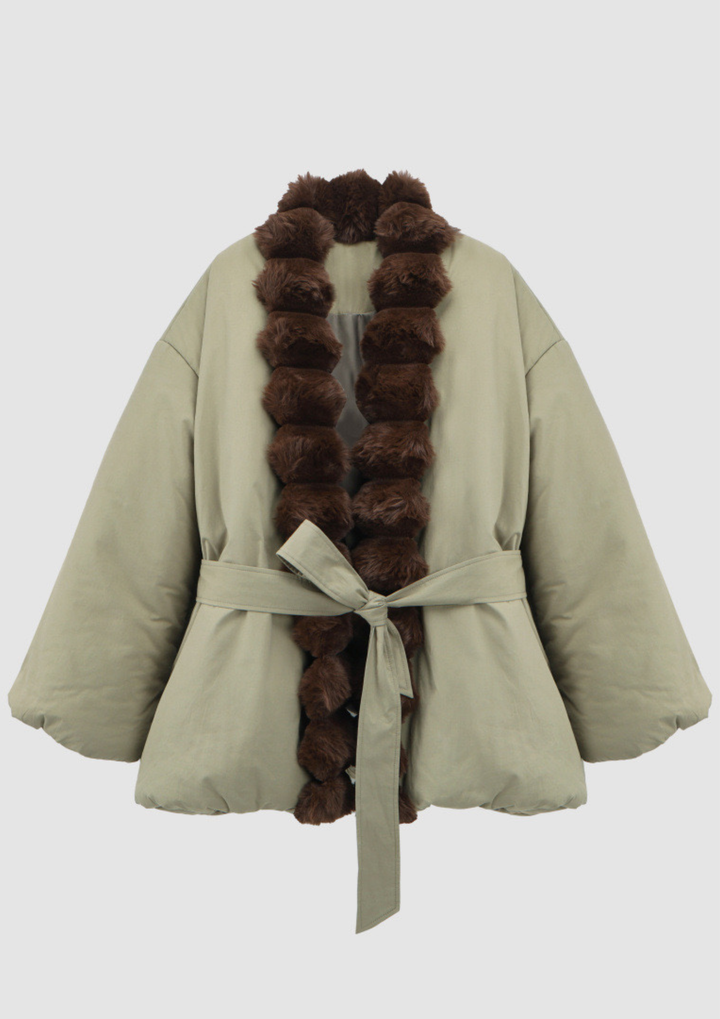 Fur Trim Belted Puffer Jacket