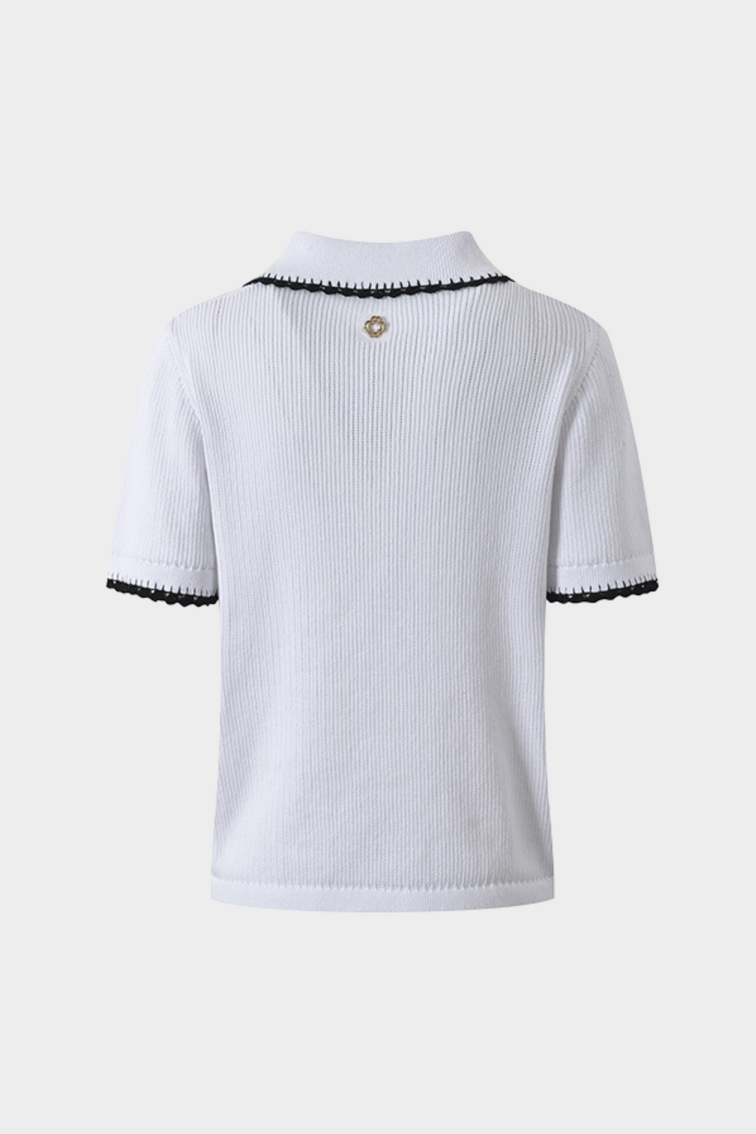 Contrast Lace Trim Viscose  Knit Polo Top