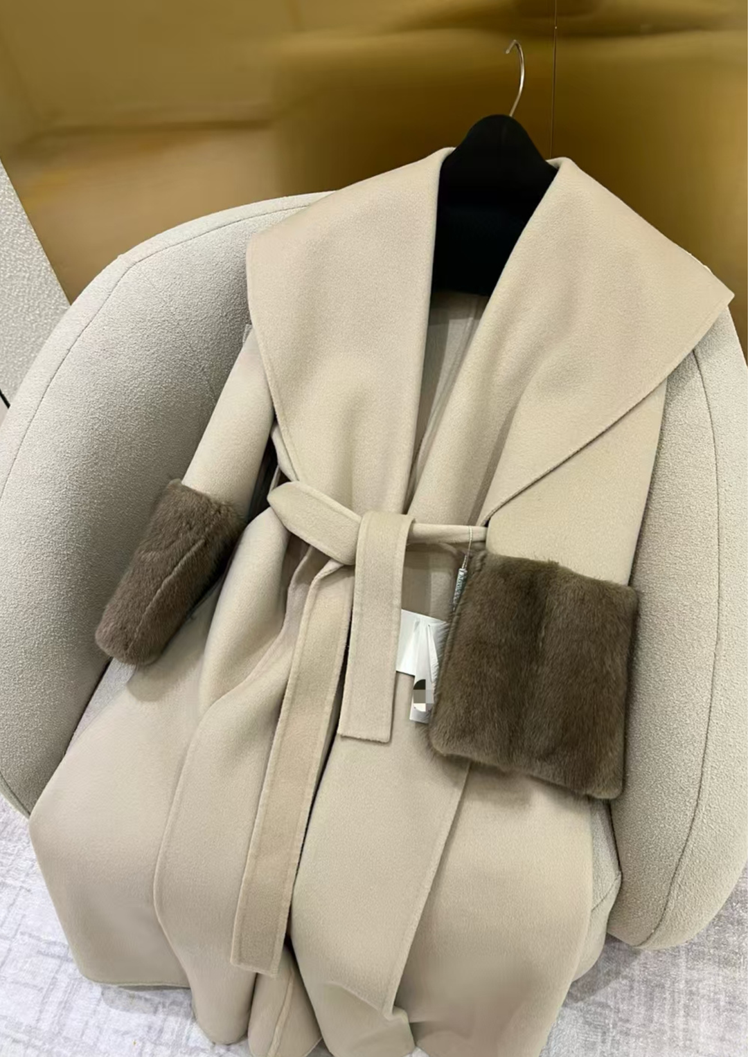 Amara Cashmere Rex Fur Cuff Drape Coat