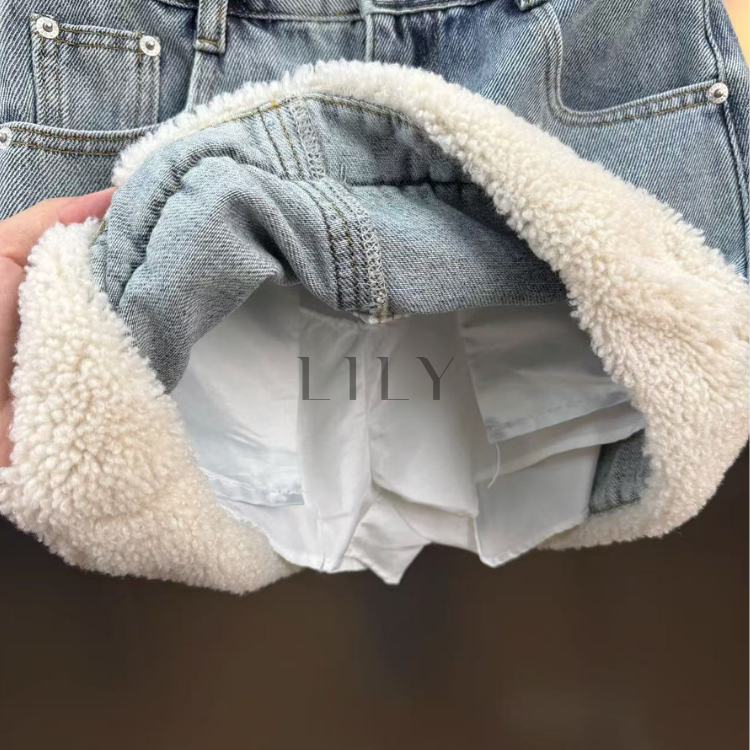 Sienna soft Inner Lamb Wool  Denim Set