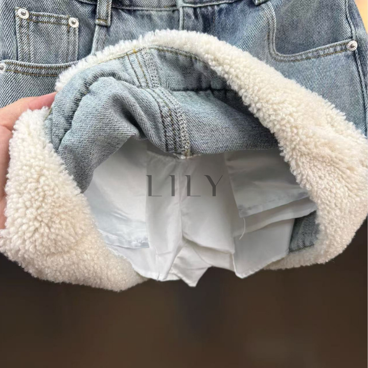 Sienna soft Inner Lamb Wool  Denim Set