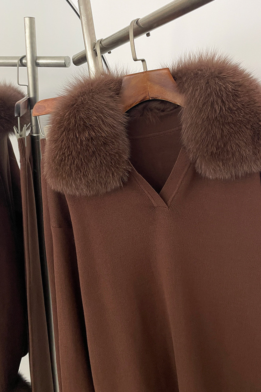 Velora Real Fox Fur Knit Lounge Set - Fur Cuff Edition