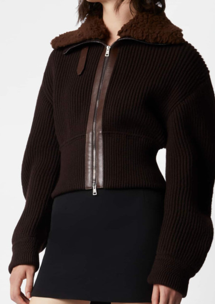 Shearling Collar Knit Zip Jacket