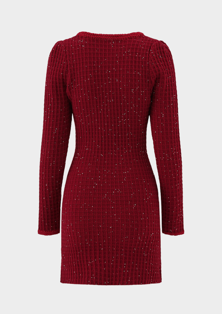 Christmas Elegant Sparkle Square Neck Knit Mini Dress
