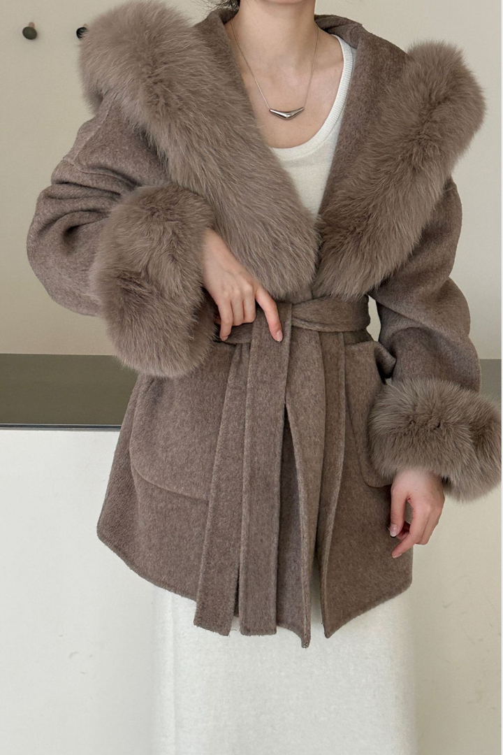 Jane Luxe Hooded Wool Coat - Grey