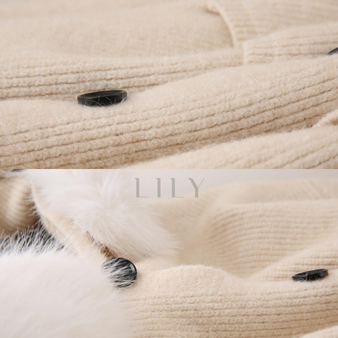 Comfy Gia Fur Collar Wide Leg Hooded Knit Set