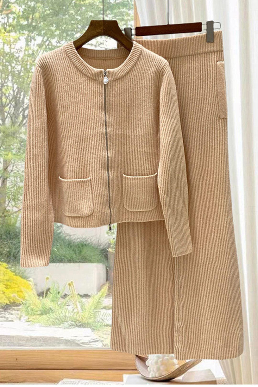 Winter Cloud Cashmere Zip Wide Leg Knit Set