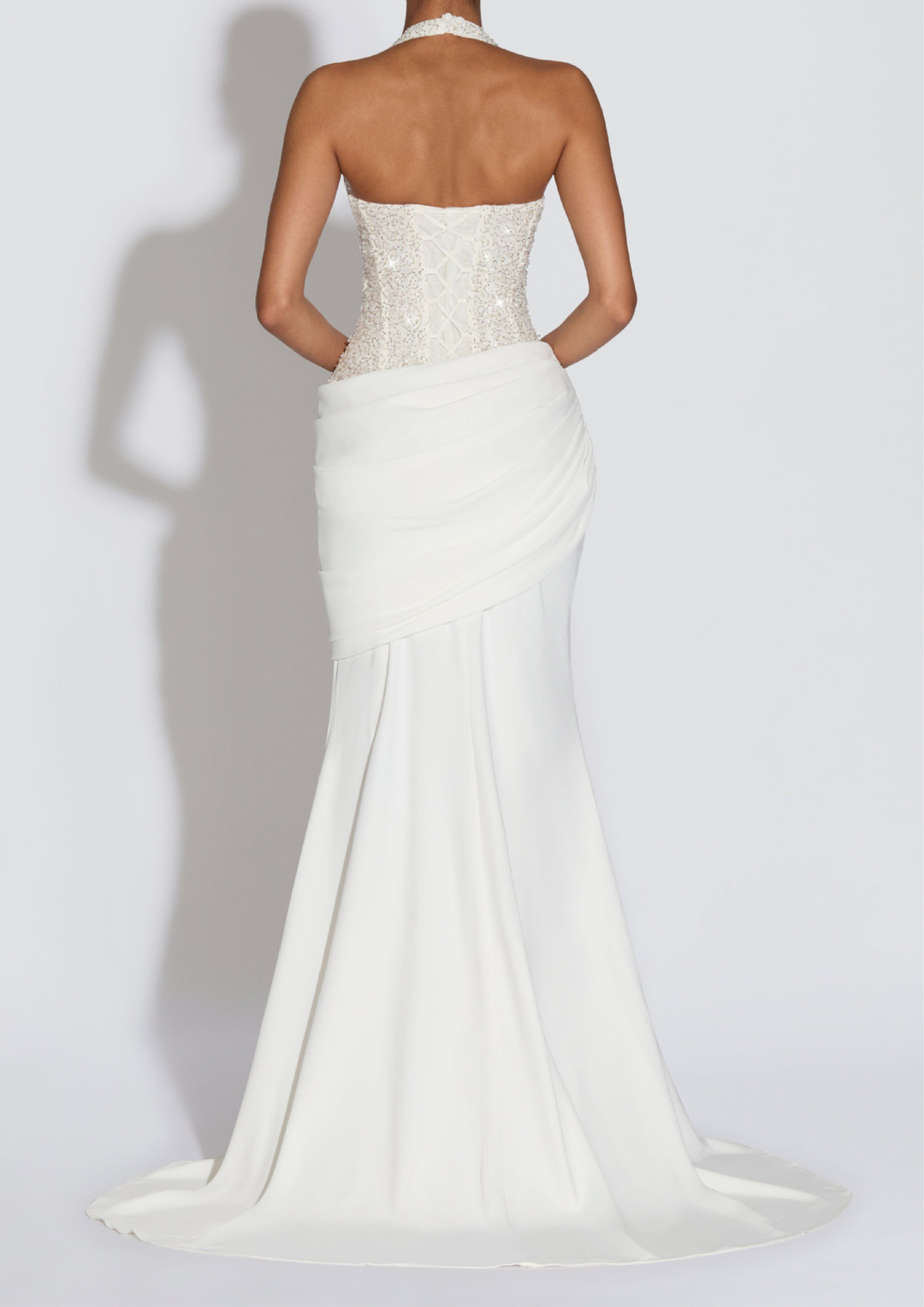 Semi Sheer Embellished Halter Sparkle  Sequin Maxi Dress