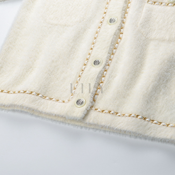 Chain Trim Soft Knit Cardigan Top