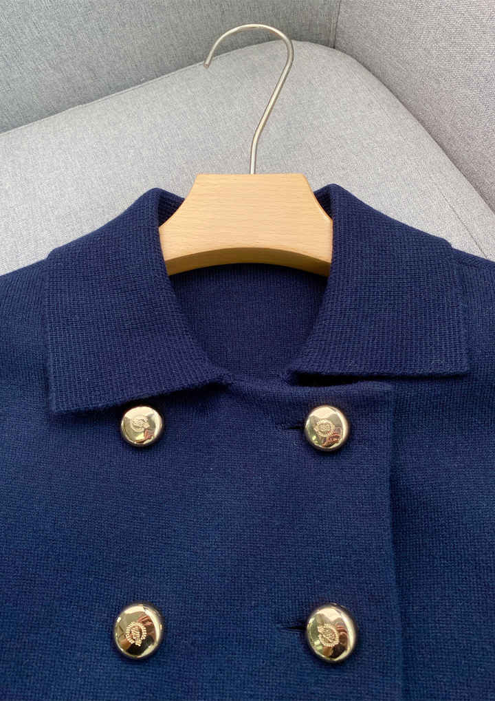 Marina Navy Double Button Knit Jacket Top