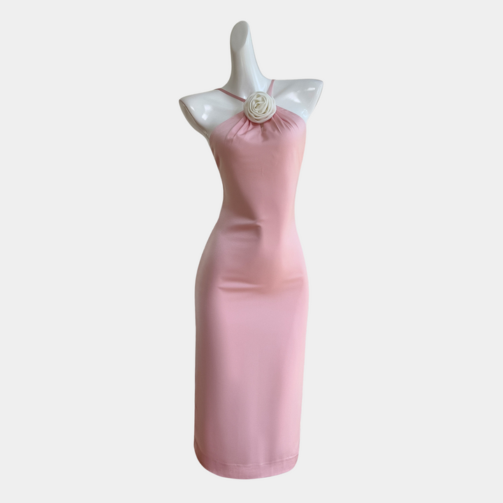 Blush Backless Satin Midi Dress