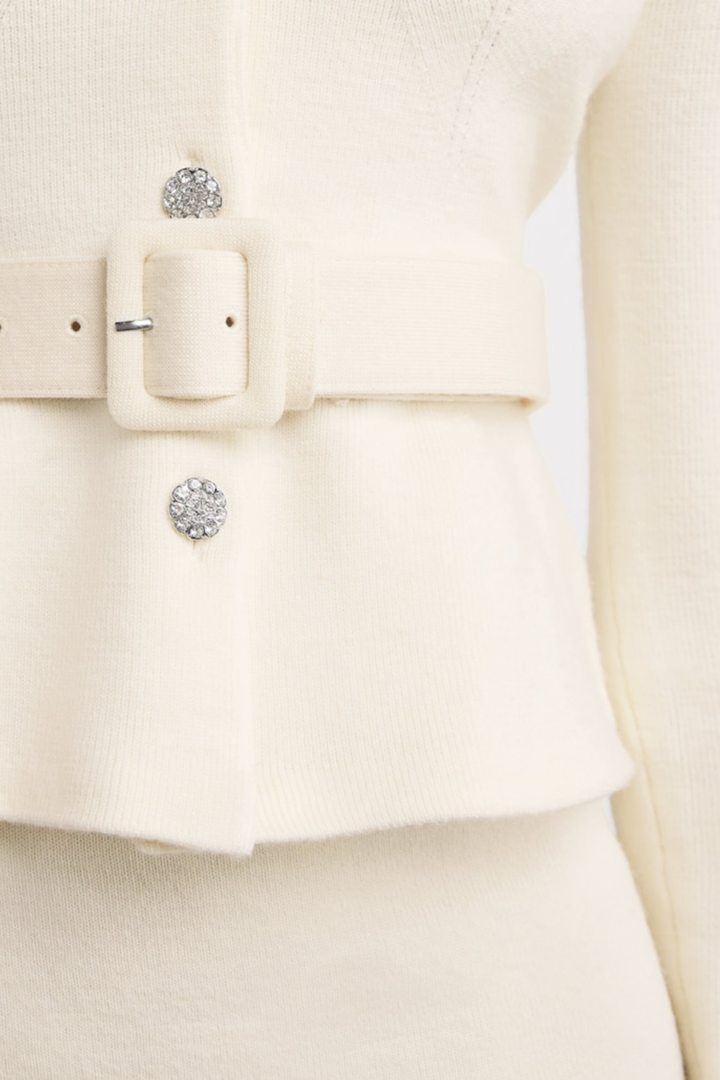 Embellished Elegance Wool Belted Midaxi Dress