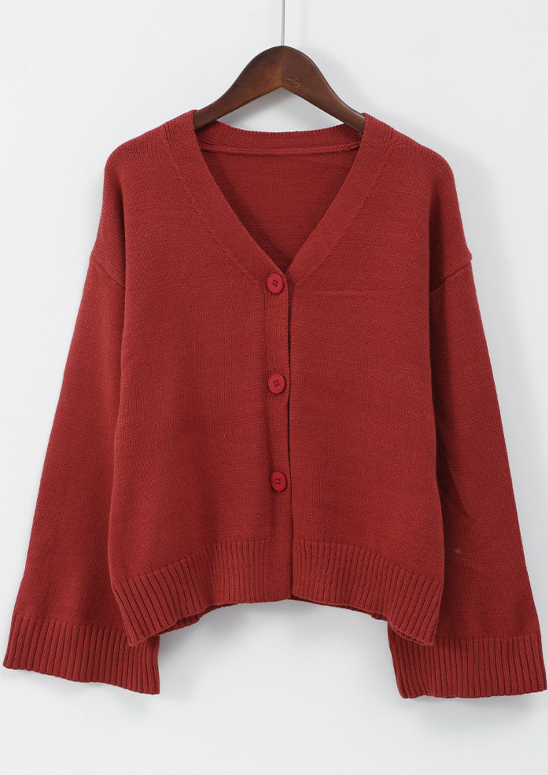 Averlyn  Wide Sleeve Knit Button Cardigan in Brick