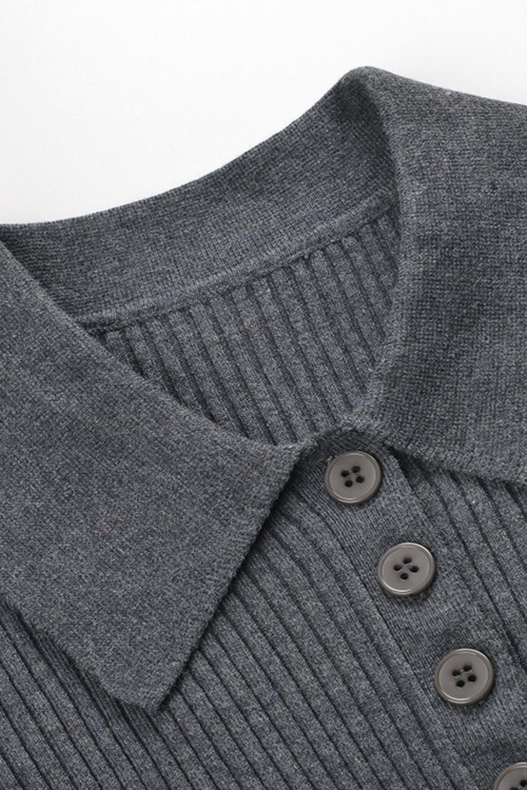 Cloud Grey Ribbed Wool Polo Sweater Top