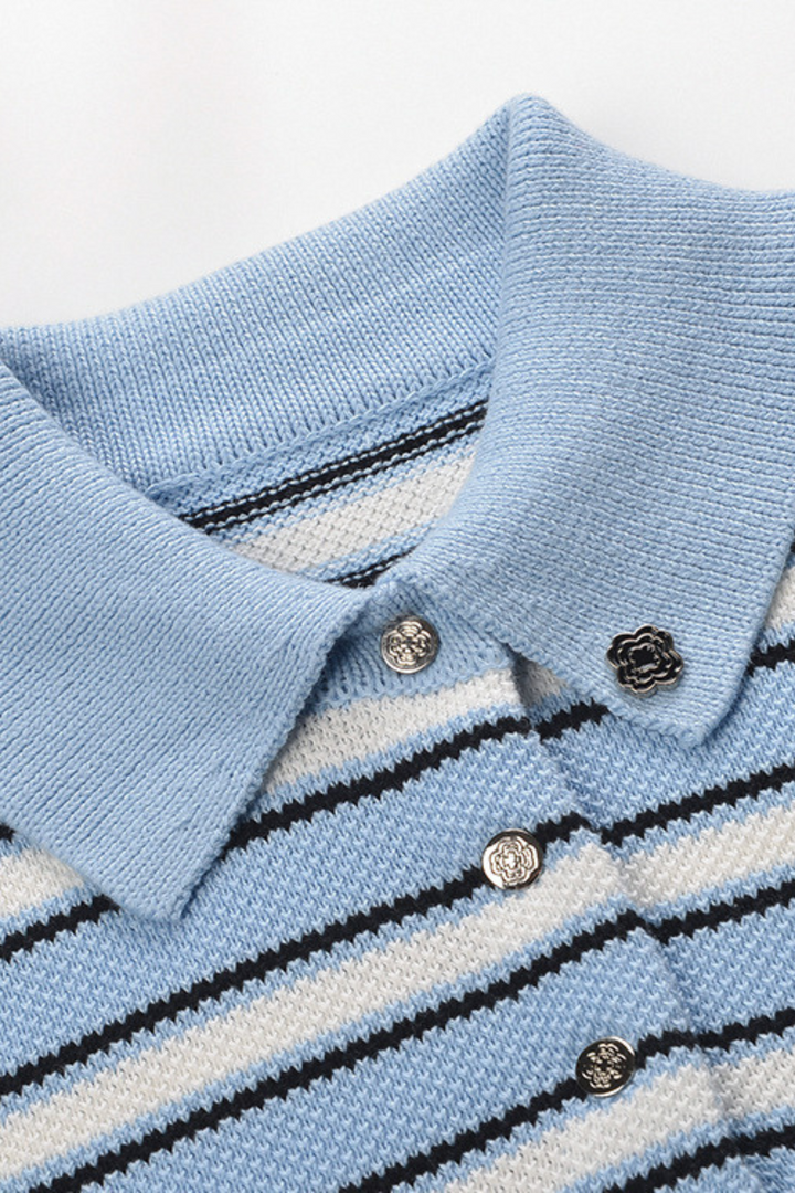 Mykonos Stripe Viscose Knit Polo Top