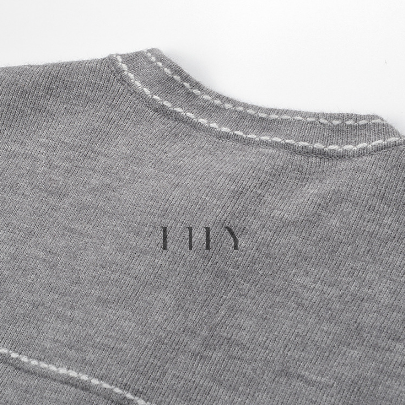 Leona Contrast Knit Grey Cardigan