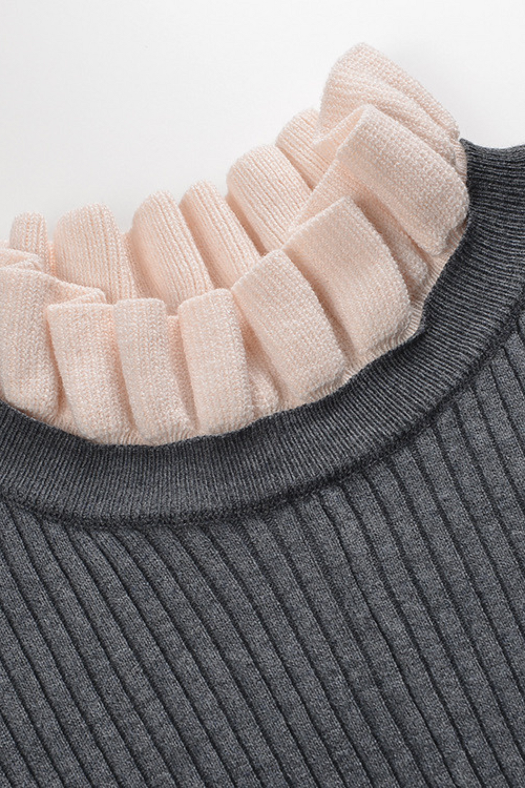 Ruffle Ribbed High Neck Soft Wool Maxi Dress