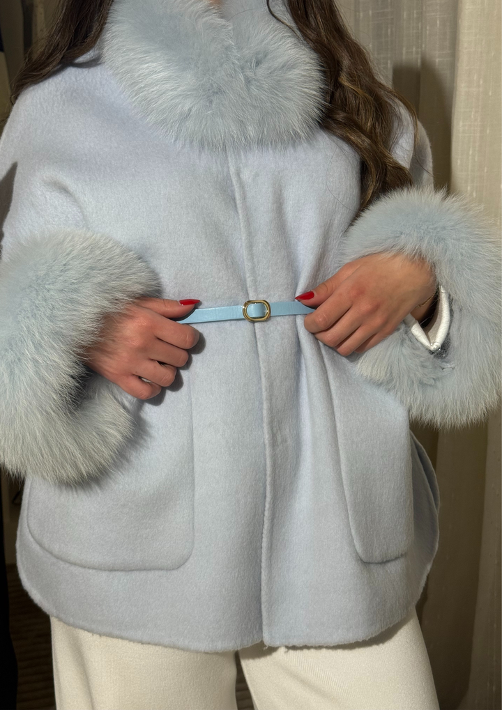 Luxe Double Faced Fox Fur Cuffs Wool Coat