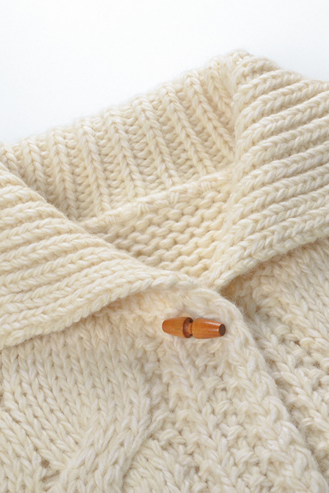 Alpine Charm Cable Soft Wool Wooden Buttoned Cardigan Jacket