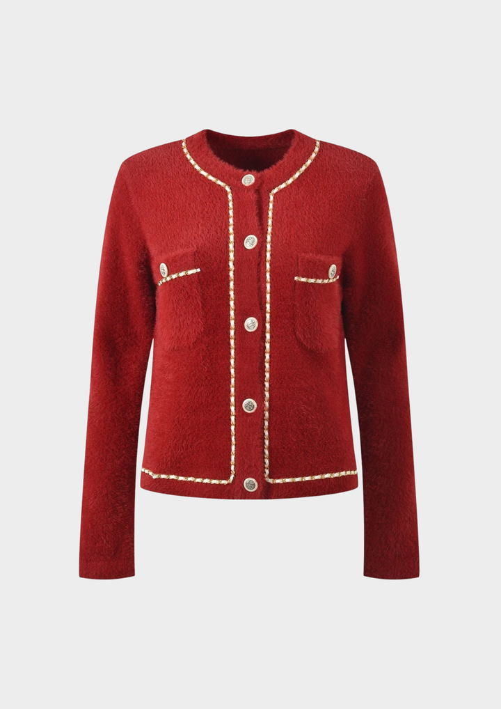 Chain Trim Soft Knit Cardigan Top