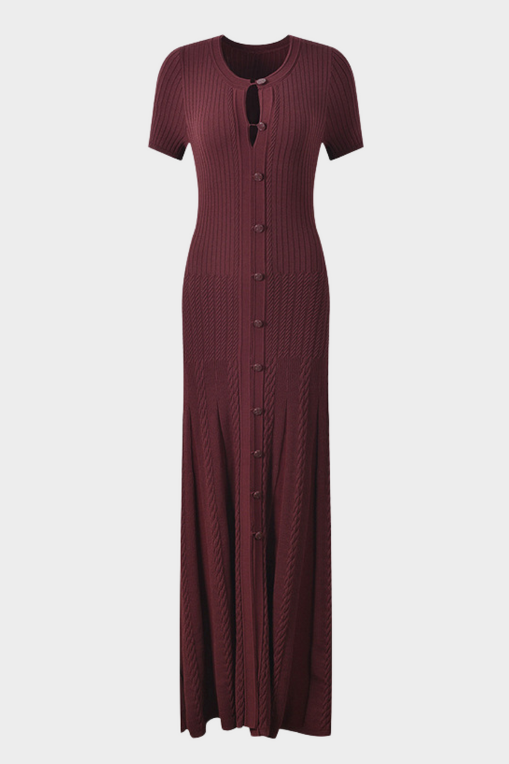Luxe Viscose Button Down Knit Maxi Dress In Navy Blue
