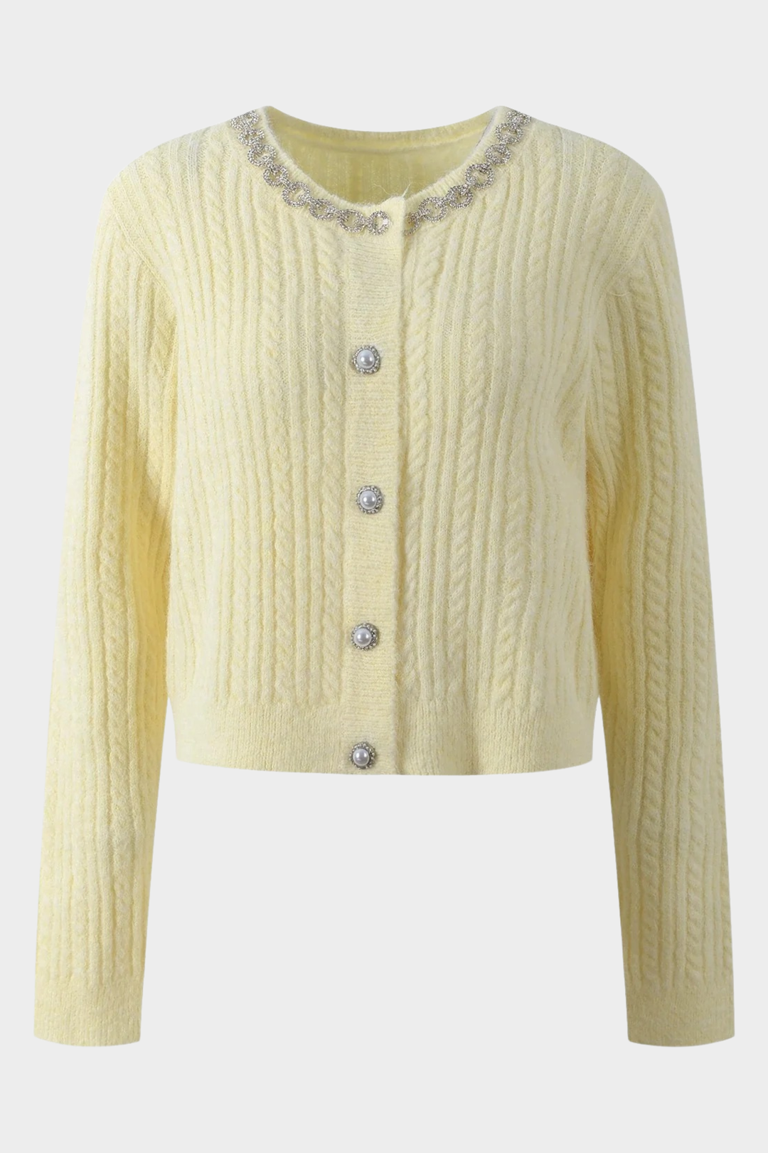 Wool Diamond Embellished Round Neck Short Cardigan