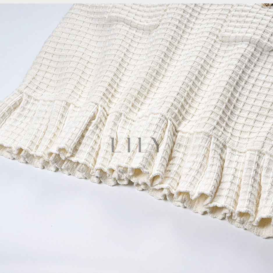 Ruffle Bow Wool Knit Sequin Mini Dress