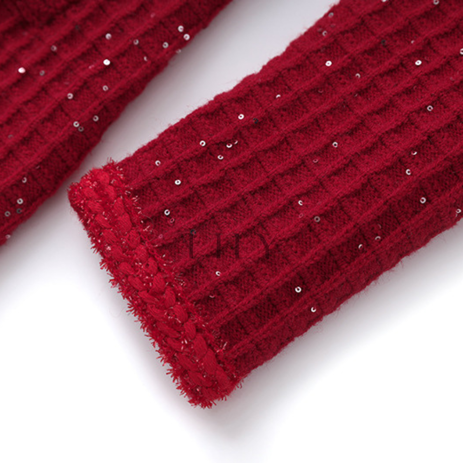 Christmas Elegant Sparkle Square Neck Knit Mini Dress