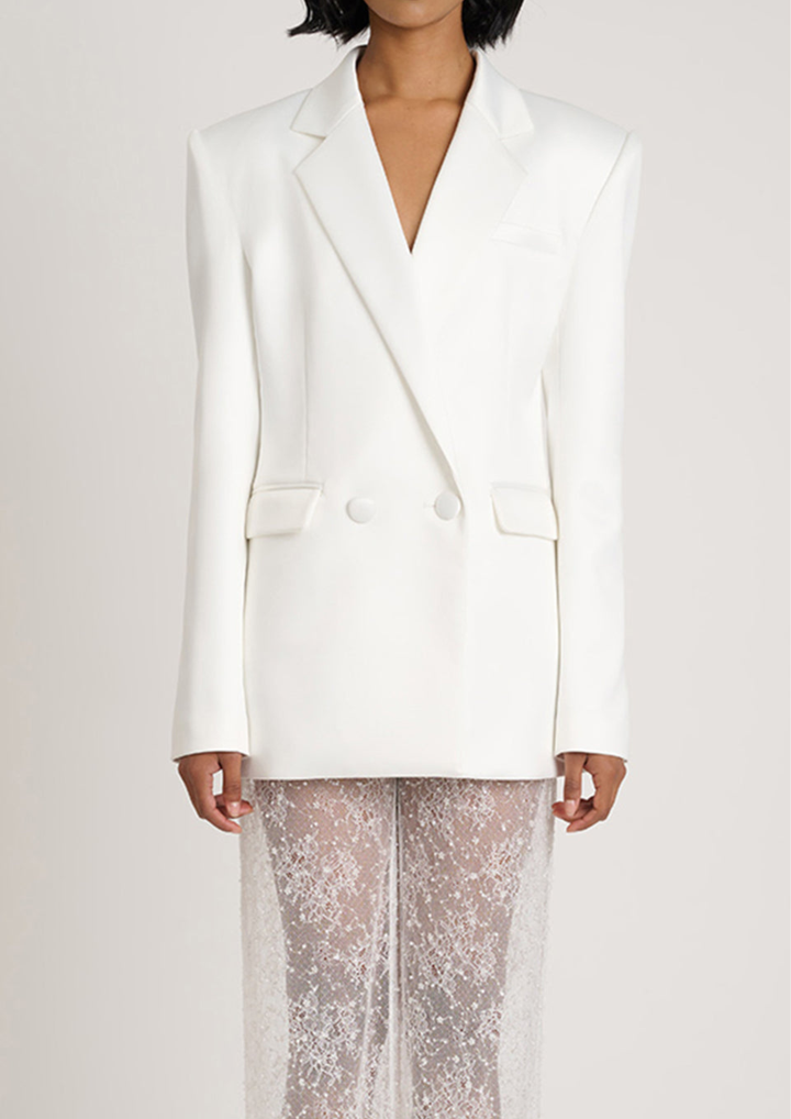 Tailored Blazer Sheer Lace Wide Leg Trouser Set