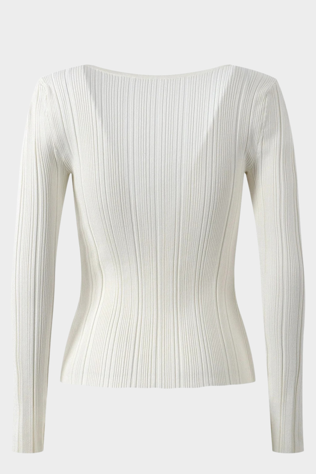 Crystal Trim U-Neck Ribbed Wool Top