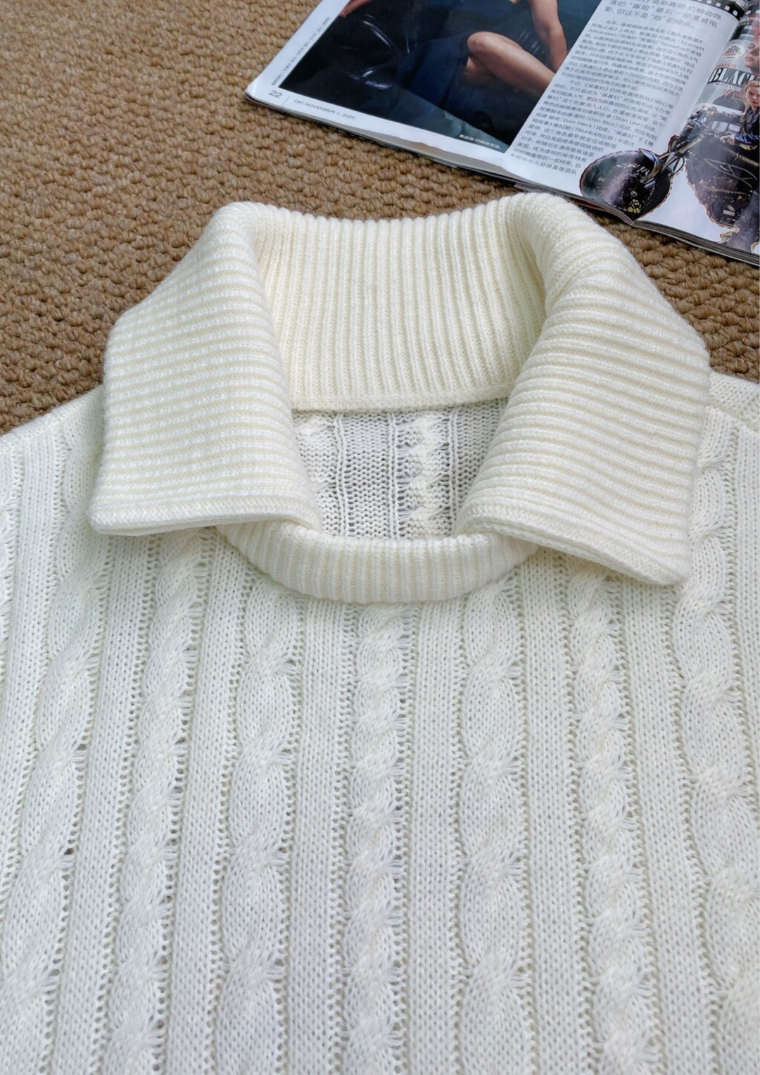 Wool Knit Collared Sweater Top