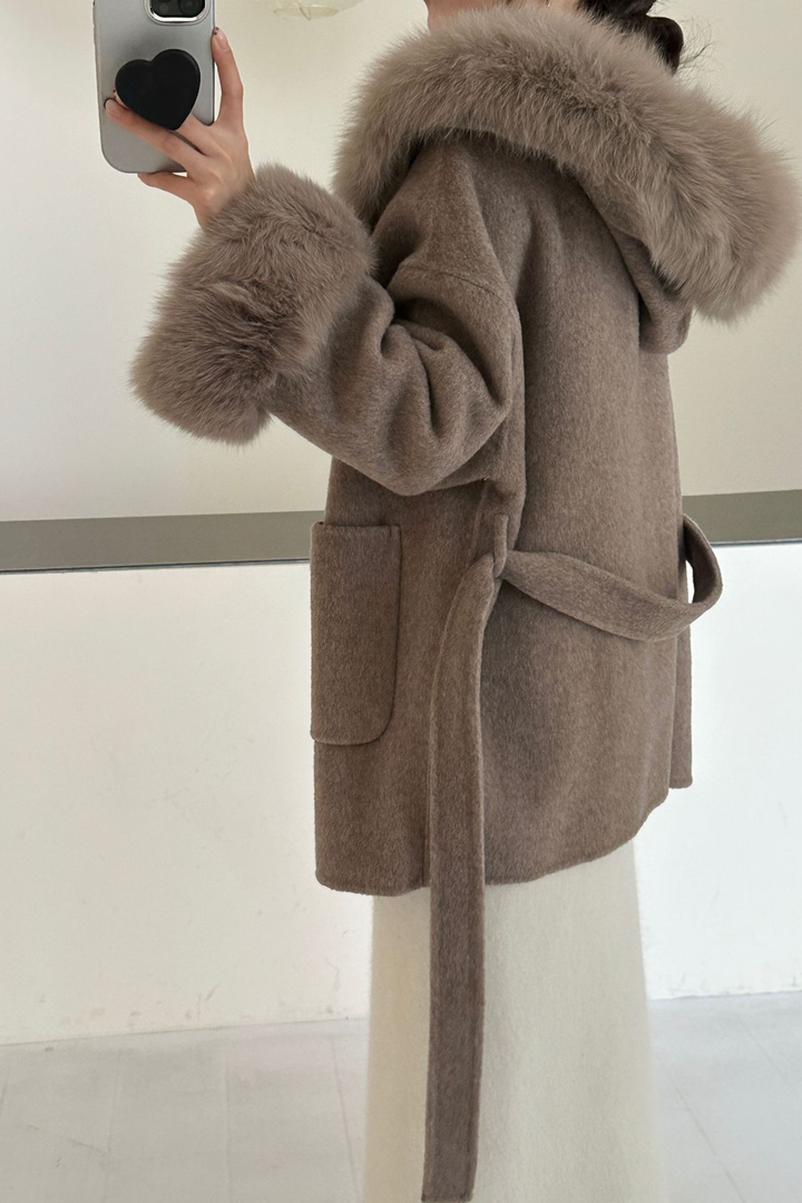 Jane Luxe Hooded Wool Coat - Grey