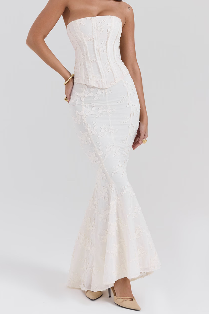 Lace Corset Embroidered  Backless Maxi Set