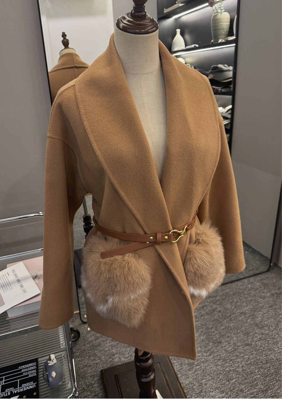 Soft Wool Textured Faux Fur Pocket Coat