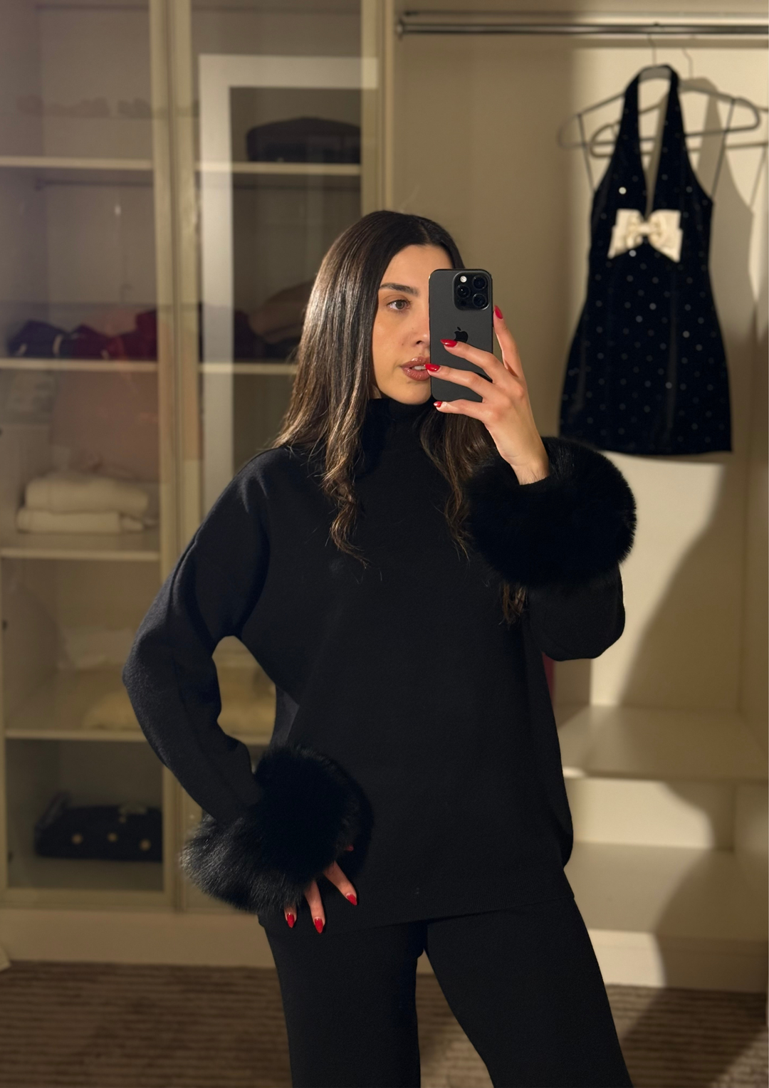 Ivy Real Fox Fur Turtleneck Knit Lounge Set