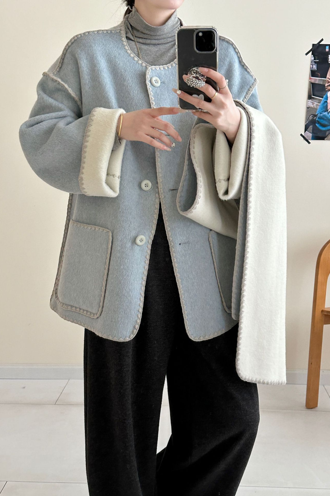 Angelic Soft Stitch Coat Scarf Cardigan - Dessert Grey