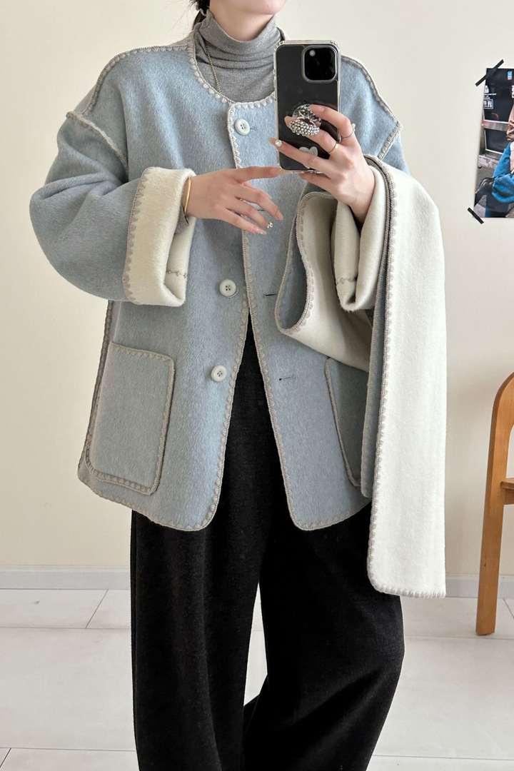 Angelic Soft Stitch Coat Scarf Cardigan - Dessert Grey