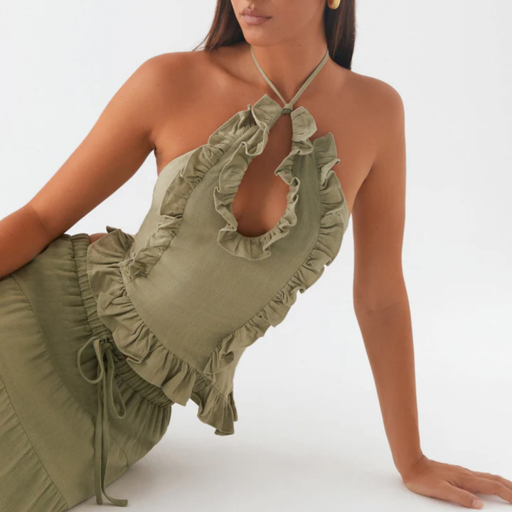 Island Sage Ruffle Halter Neck Set