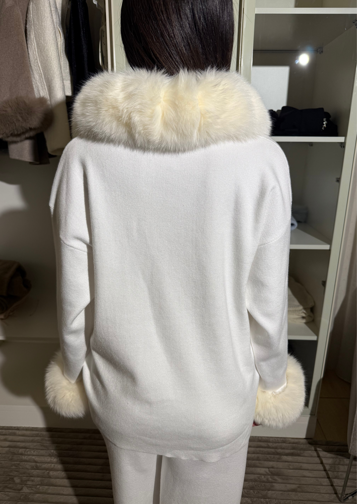 Velora Real Fox Fur Knit Lounge Set - Fur Cuff Edition
