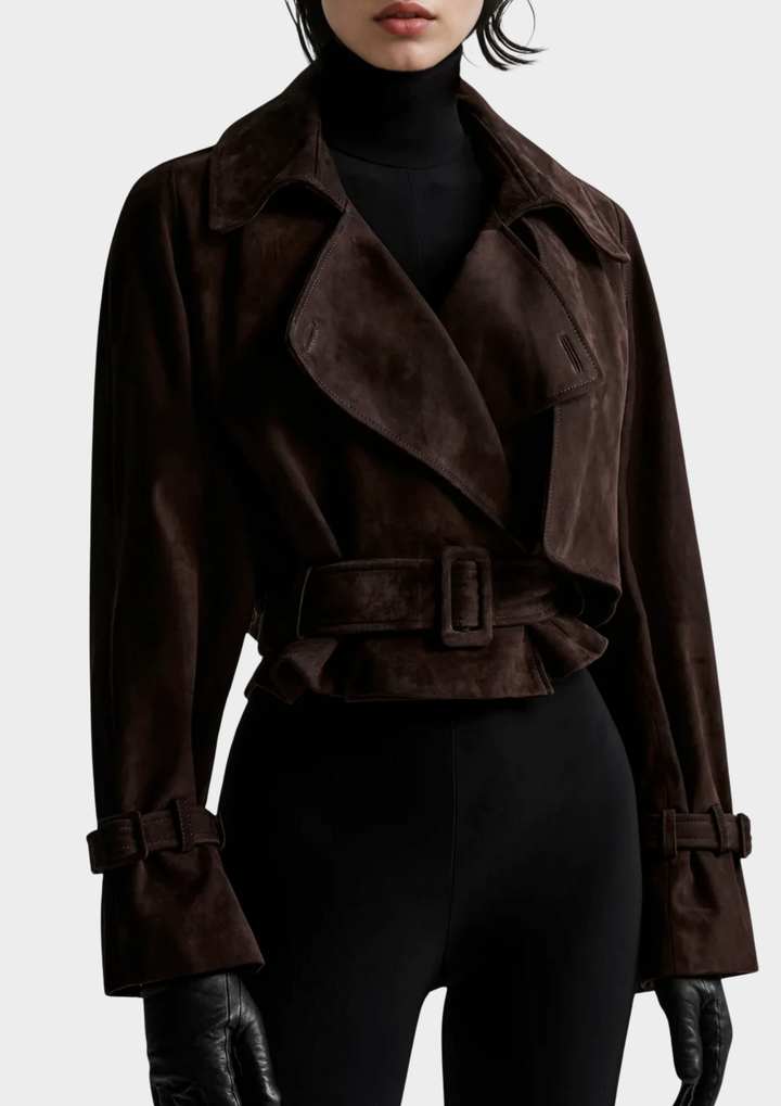 Aria Cropped Suede Wrap Jacket