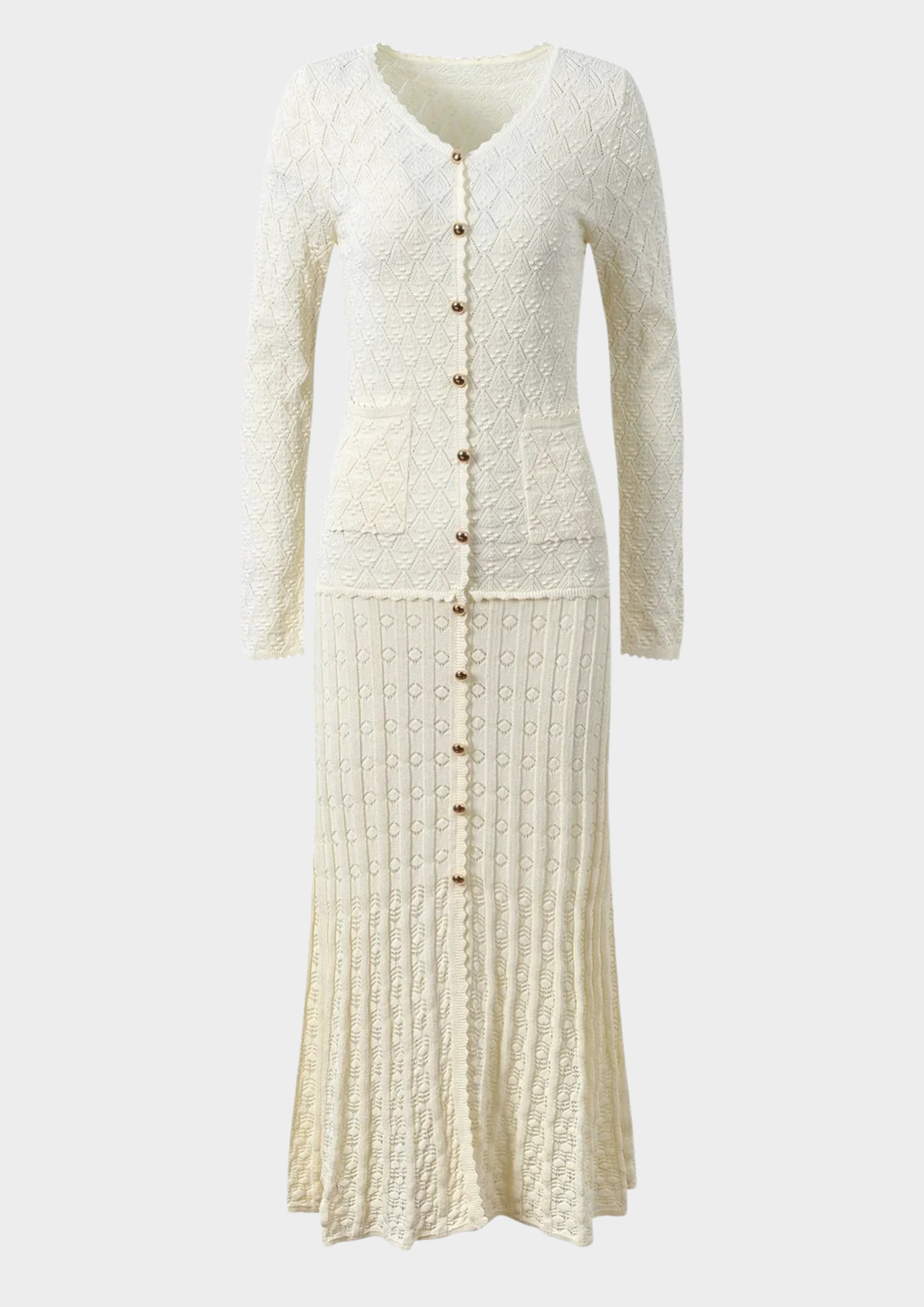 Mirella Crochet V Neck Knit Maxi Dress