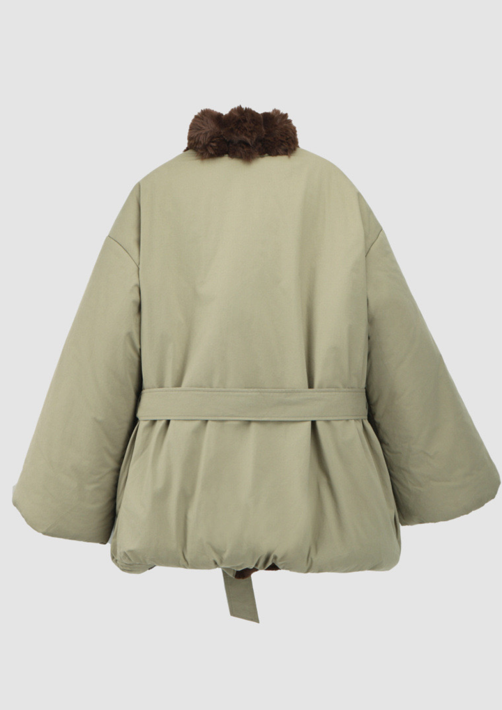 Fur Trim Belted Puffer Jacket