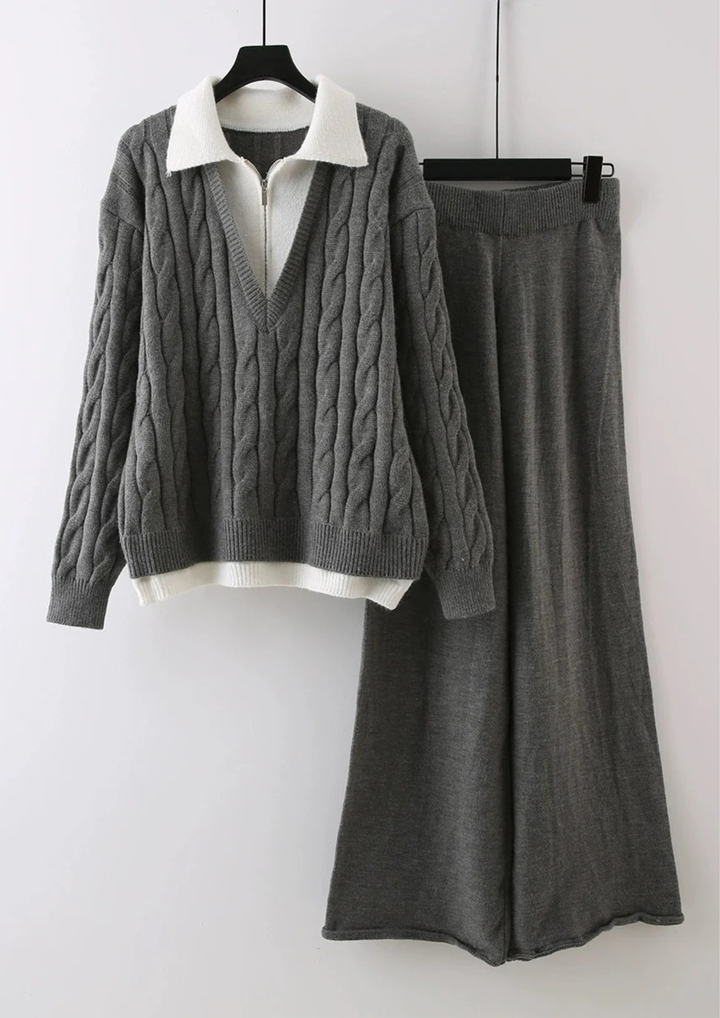 Sofia Knit Zipper Collar Cozy Set