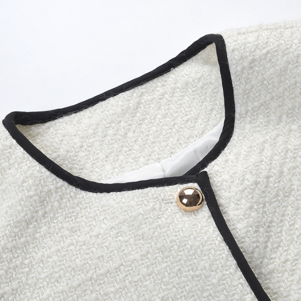 Ivory Trimmed Tweed Button Cardigan