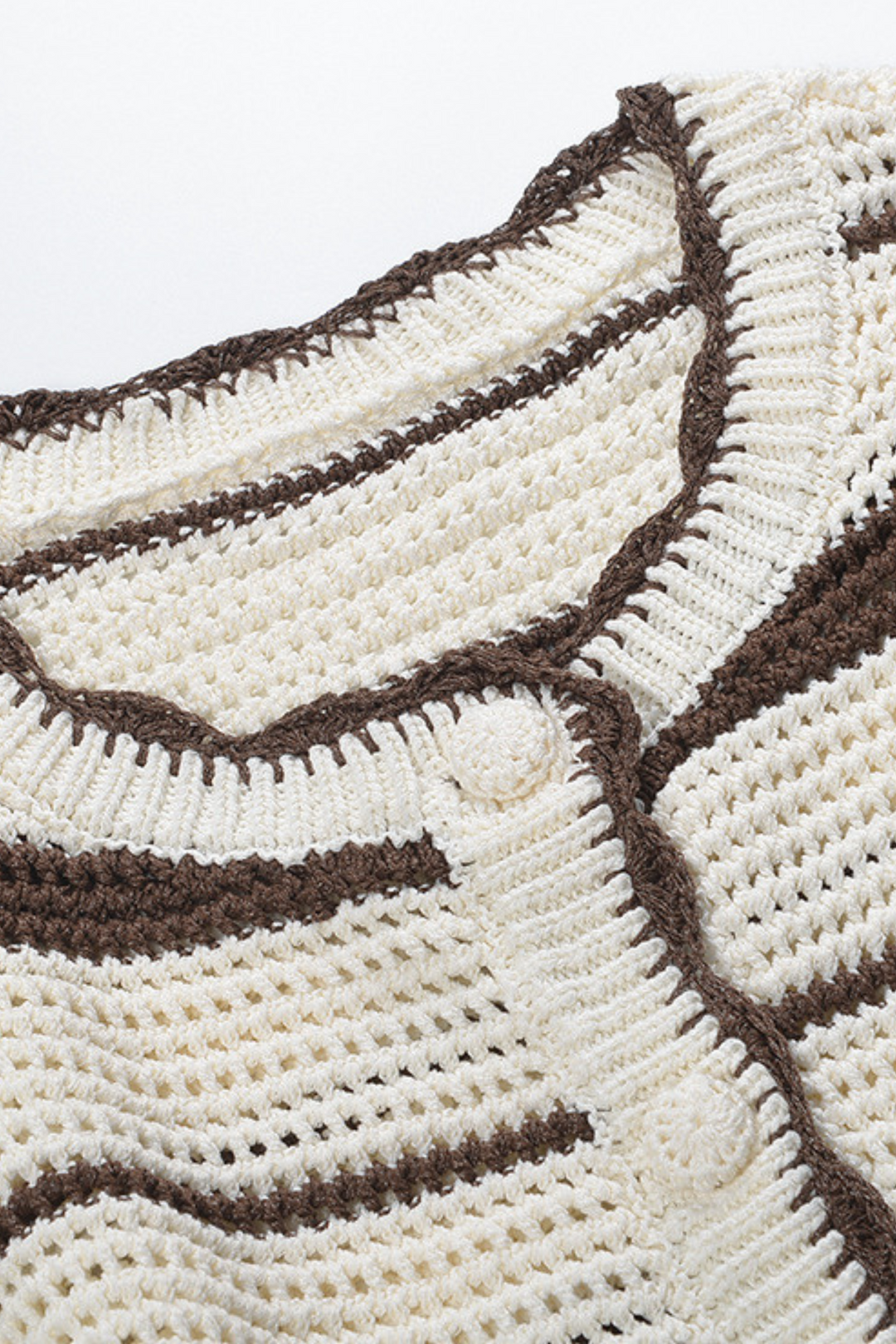 Striped Hollow Knit Cropped Cardigan Top
