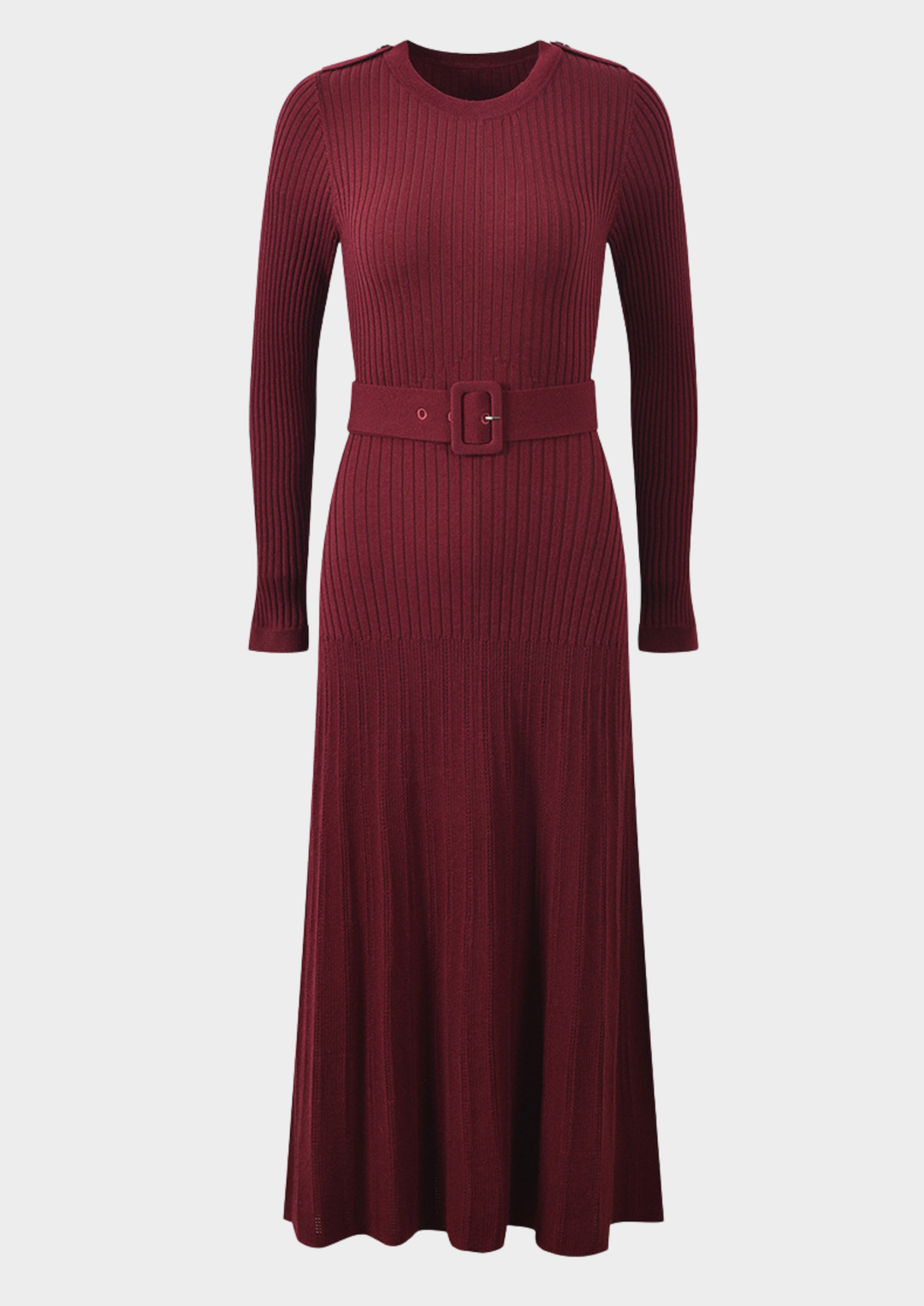 Classic Rib Belted Wool Knit Maxi Dress