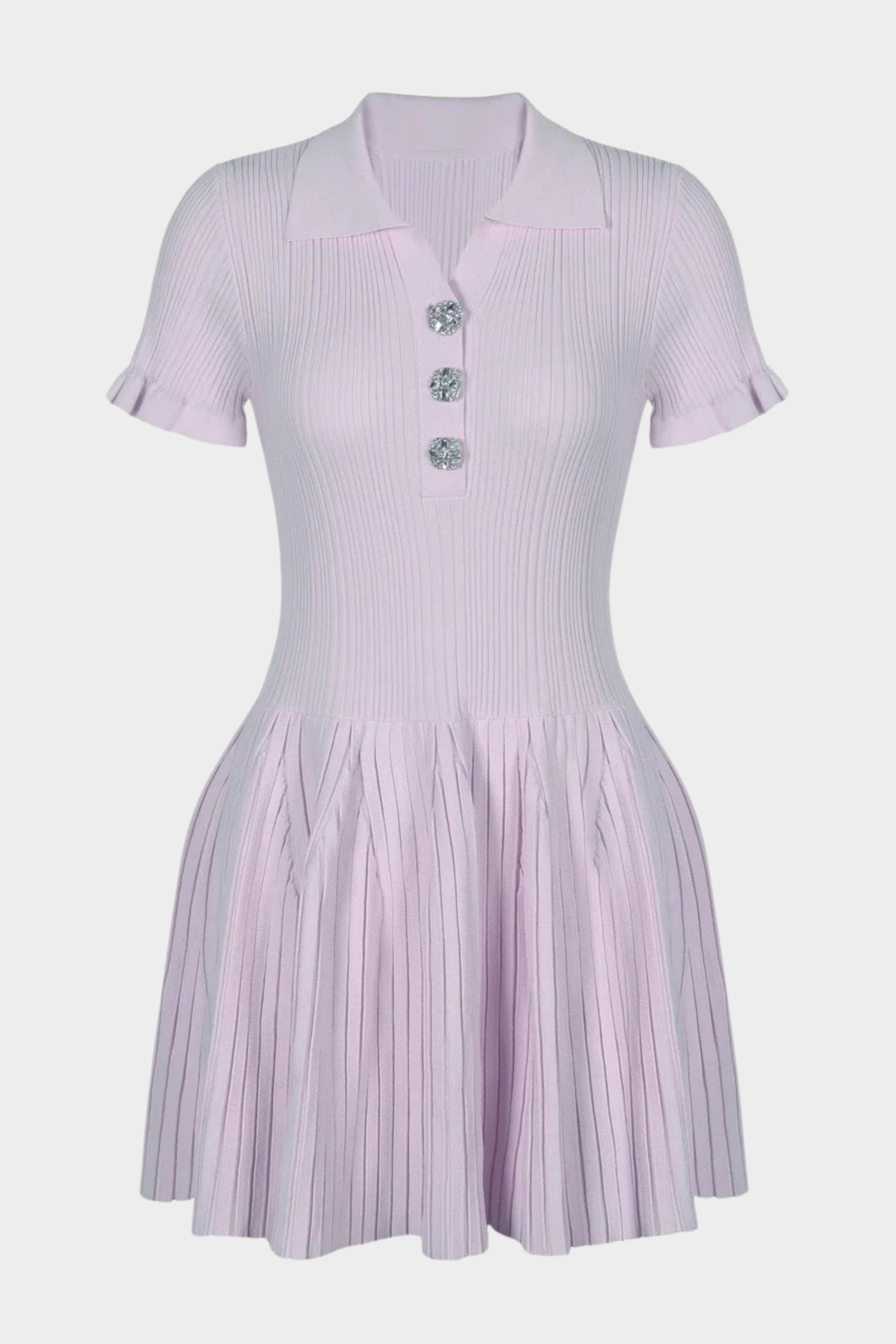 Chérie Knit Crystal Button Pleated Mini Dress