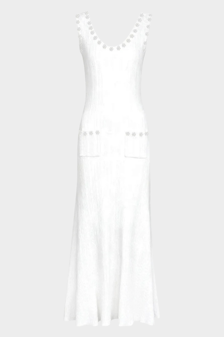 Rosette Pearl Knit  Flower Dress